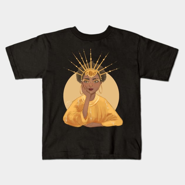 African Girl Sun Kids T-Shirt by Nekoyukki